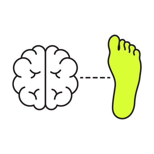 Icon showing brain sending signals to nerve endings in foot