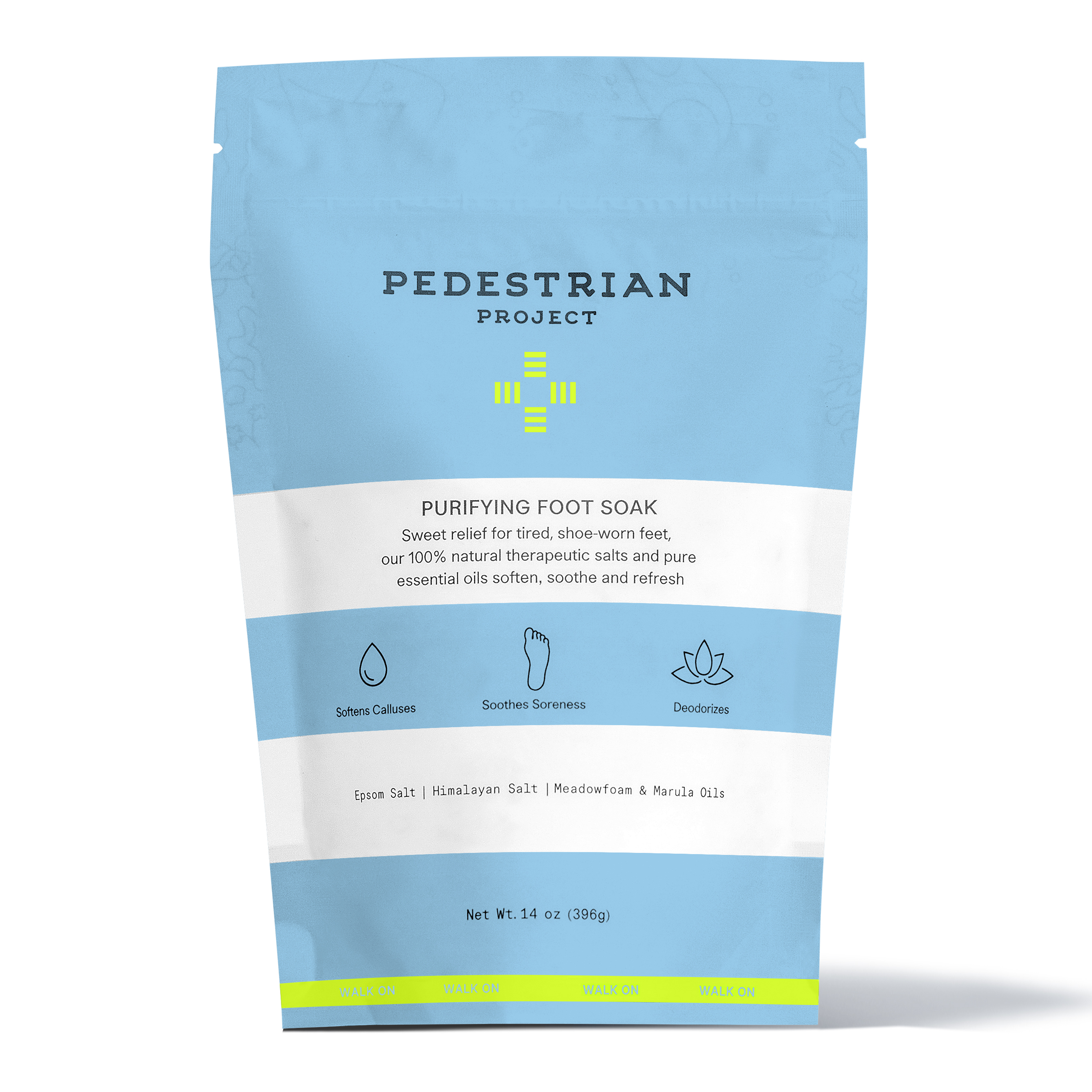 Pedestrian Project Purifying Foot Soak stand up pouch on a white background
