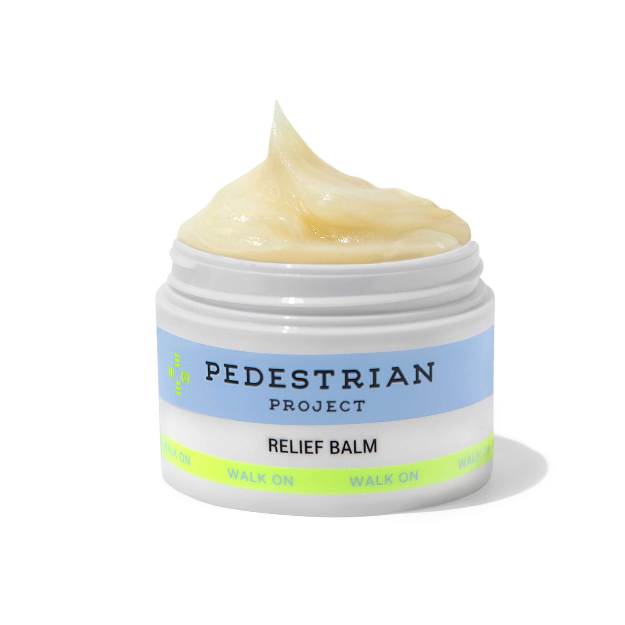 Product swirled in CBD Relief Balm jar with top of jar removed